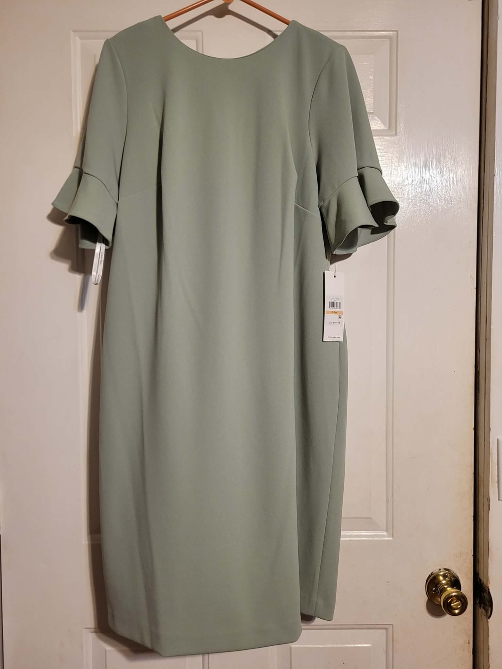 Calvin Klein Sage Green Ruffle Sleeve Midi Dress